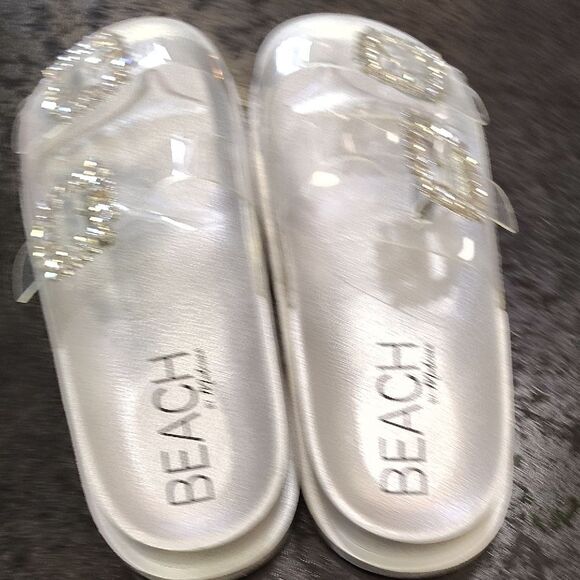 Beach Riot Silver Slide Sandals with Rhinestone Accents - Picture 4 of 6